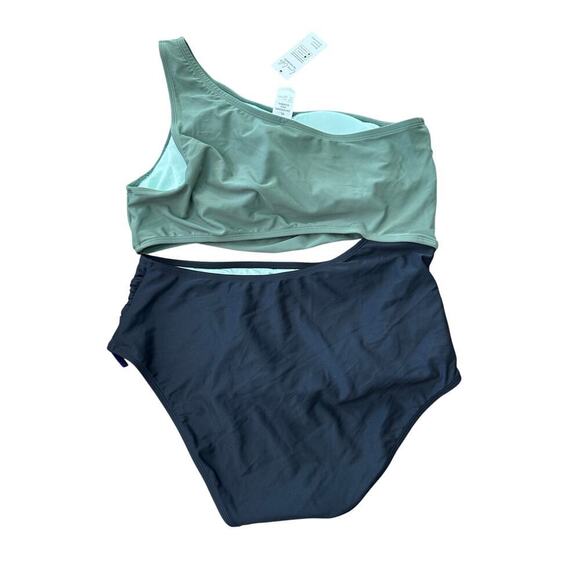 NWT Live Life On The Beach Green & Black One Shoulder One Piece Swimsuit XL - Picture 2 of 5